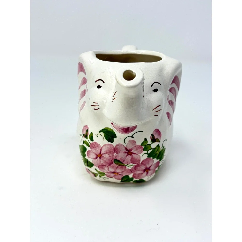 Cash Family Hand Painted Elephant Creamer Erwin Tennessee Pottery Pink Floral